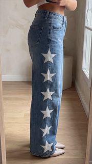 Jean Large À Motifs Étoiles - Bleu - Pantalon Skinny