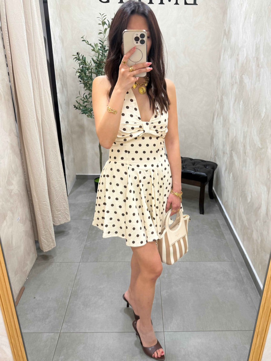Robe beige à petit pois marron