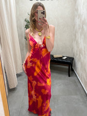 Robe longue fushia dos nu