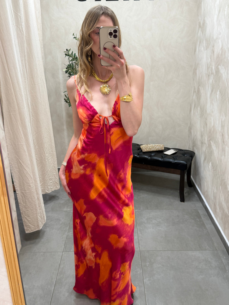 Robe longue fushia dos nu