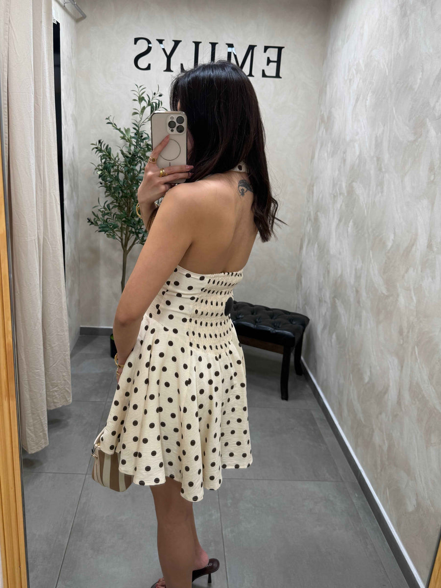 Robe beige à petit pois marron