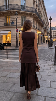 Robe longue sans manches jupe en plissé