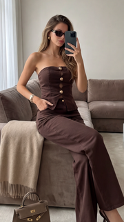 Conjunto de bustier de terciopelo marrón