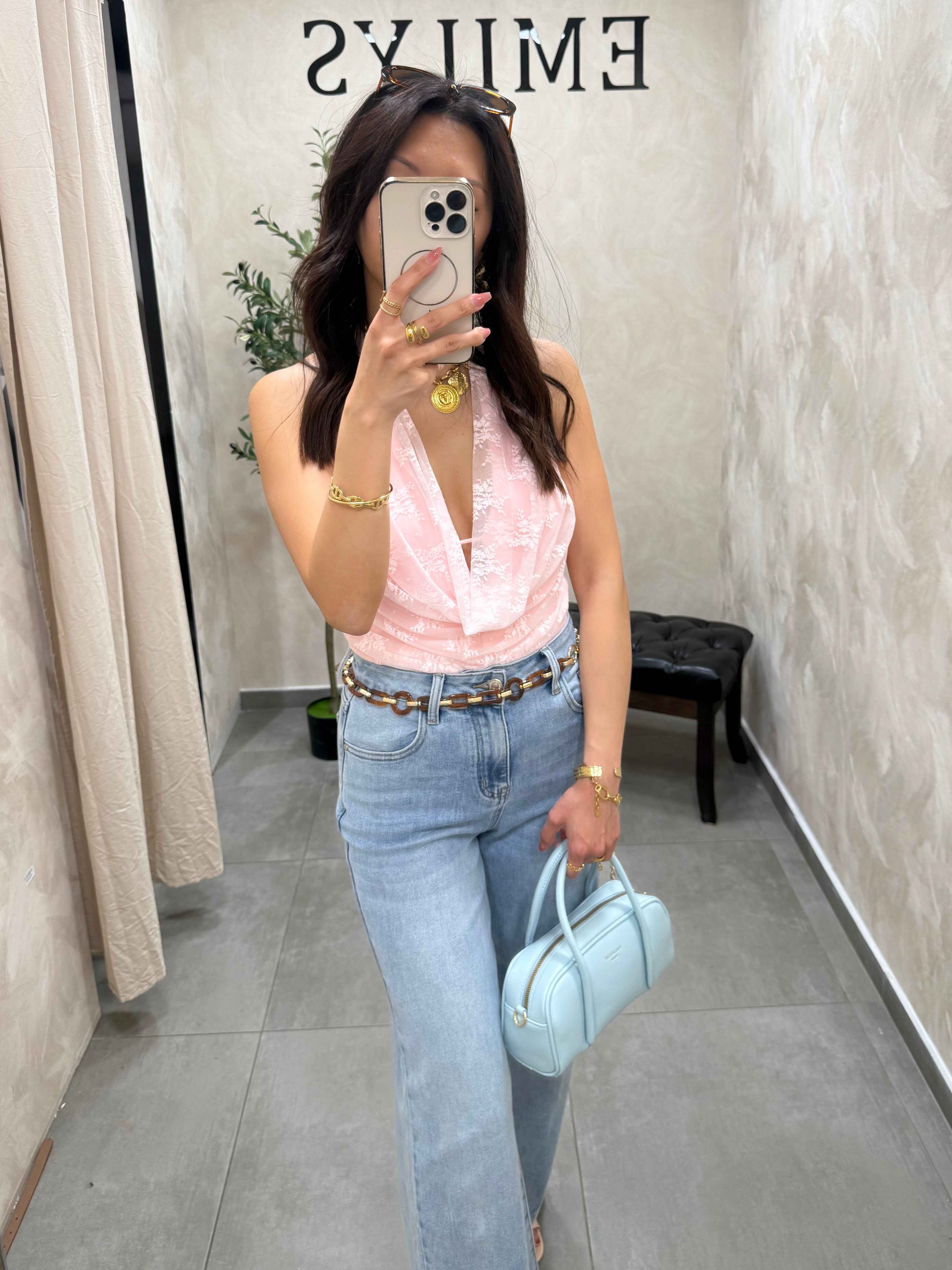 Body en dentelle rose