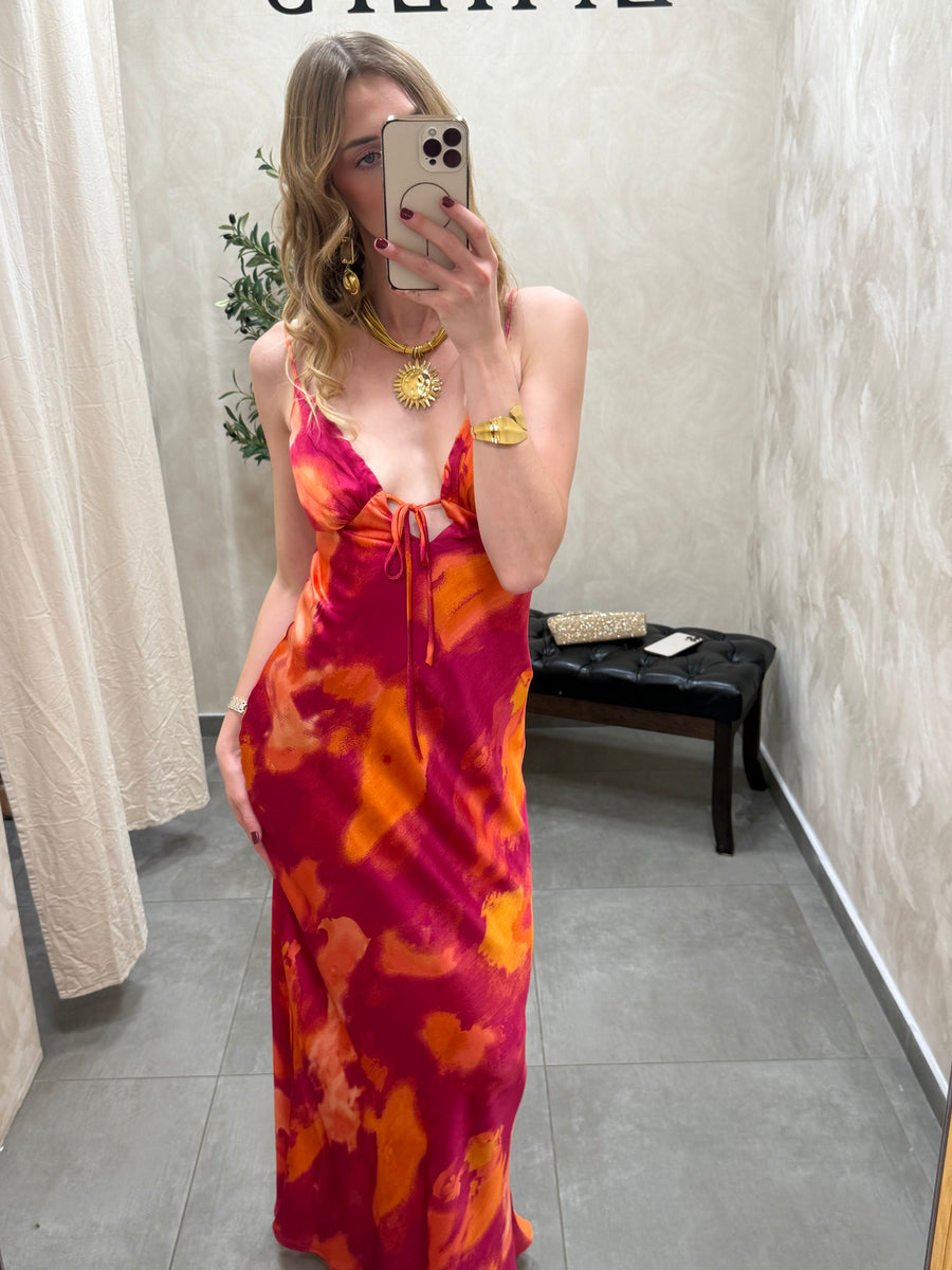 Robe longue fushia dos nu
