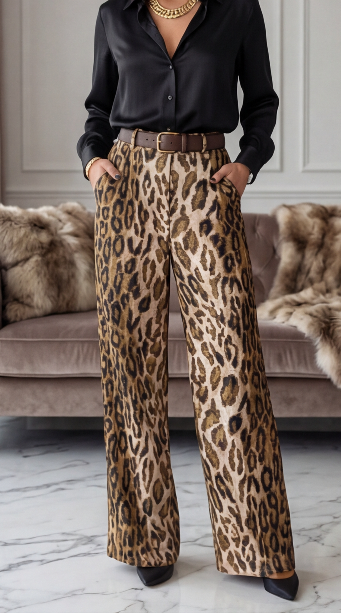 Jean léopard - Pantalon en denim imprimé léopard