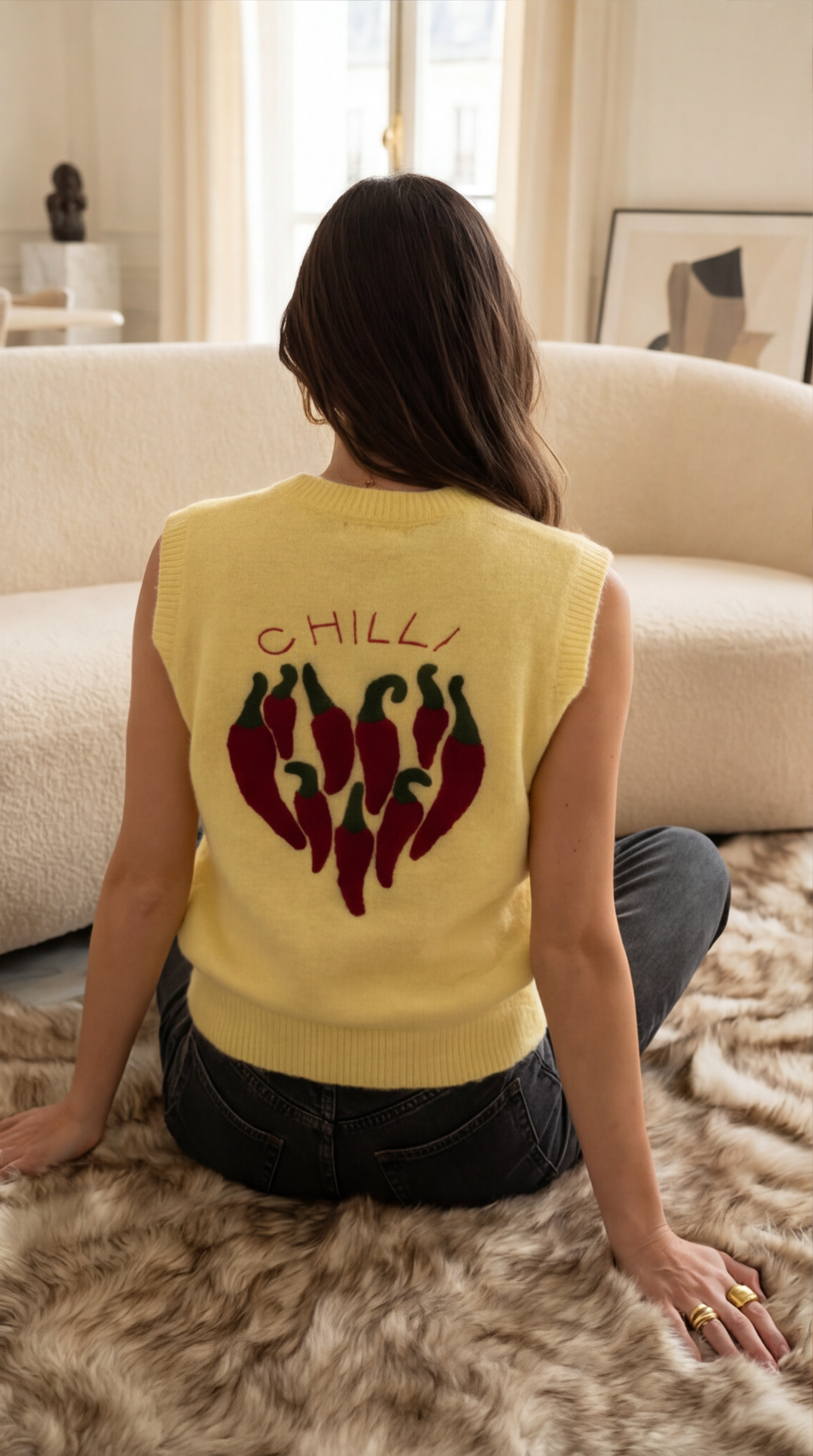 Pull jaune chilli sans manche