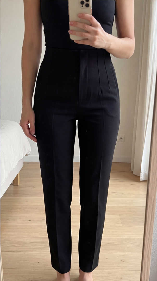 Pantalon Skinny Taille Haute À Pinces - Noir - Pantalon