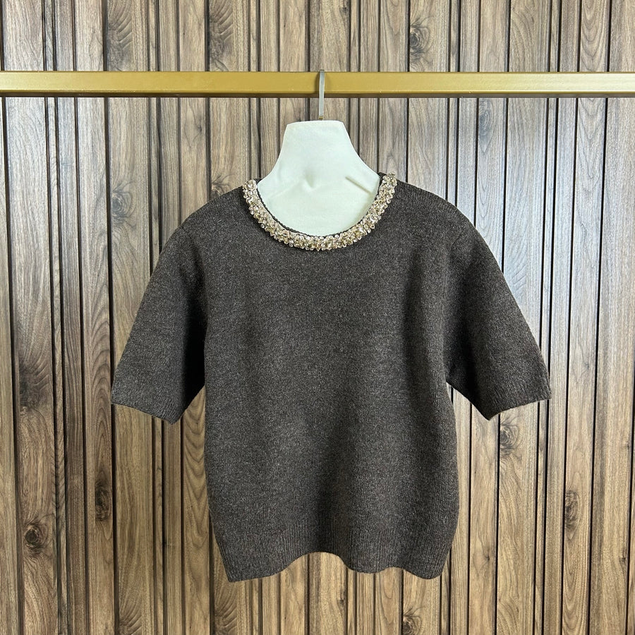 Pull Manche Courte Col Dorée