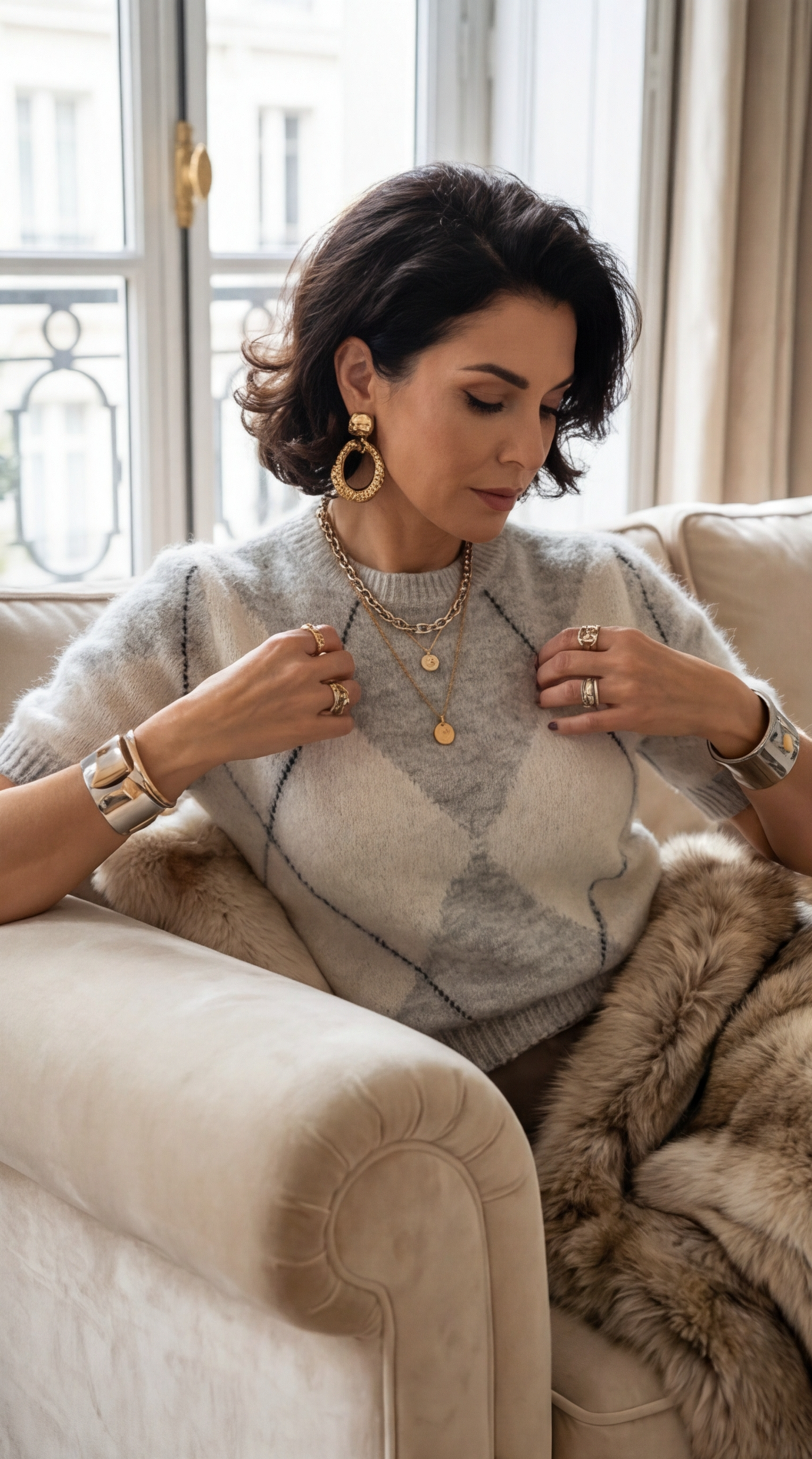 Pull manches courtes à losange