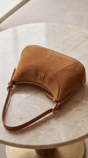 Sac Opéra - Sac Flora Camel en Suédine avec Fermeture Éclair Dorée