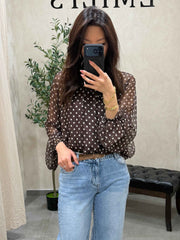 Blouse à petit pois marron