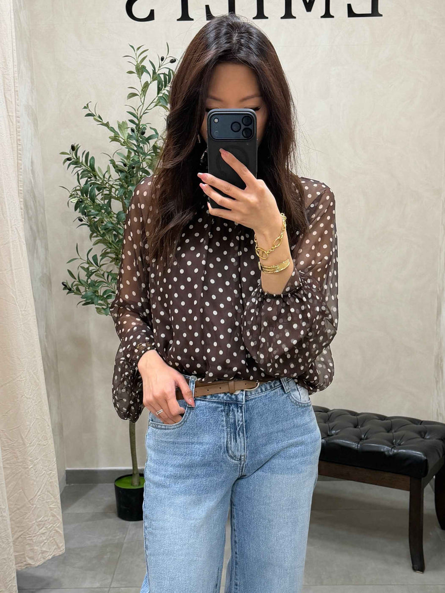 Blouse à petit pois marron