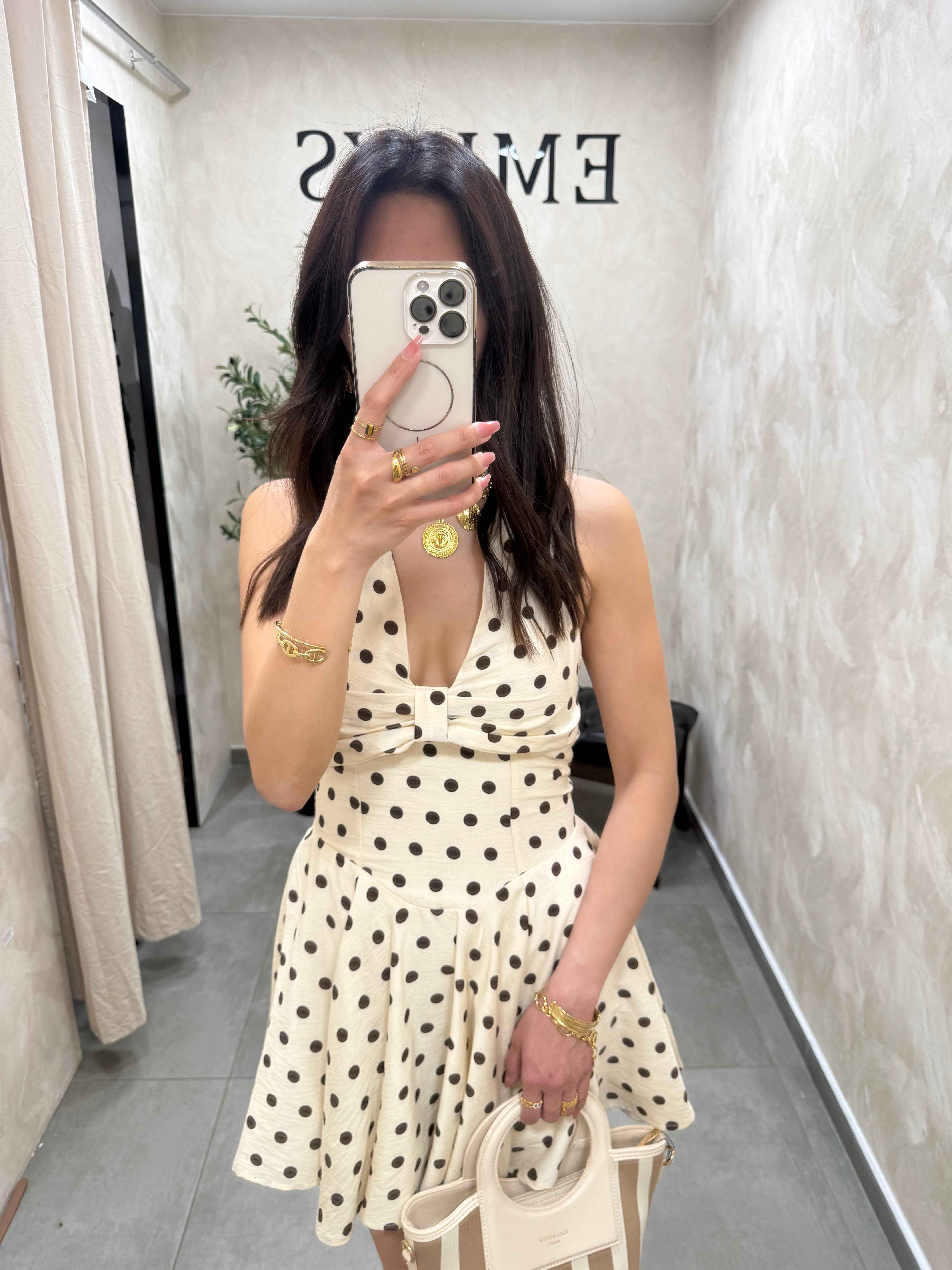 Robe beige à petit pois marron