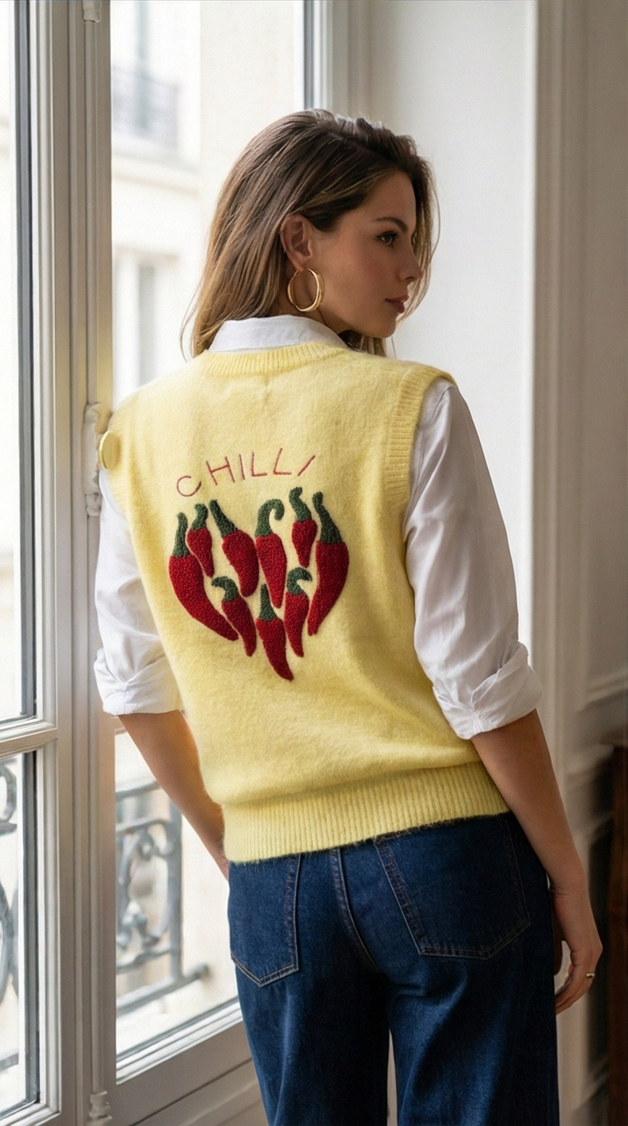 Pull jaune chilli sans manche