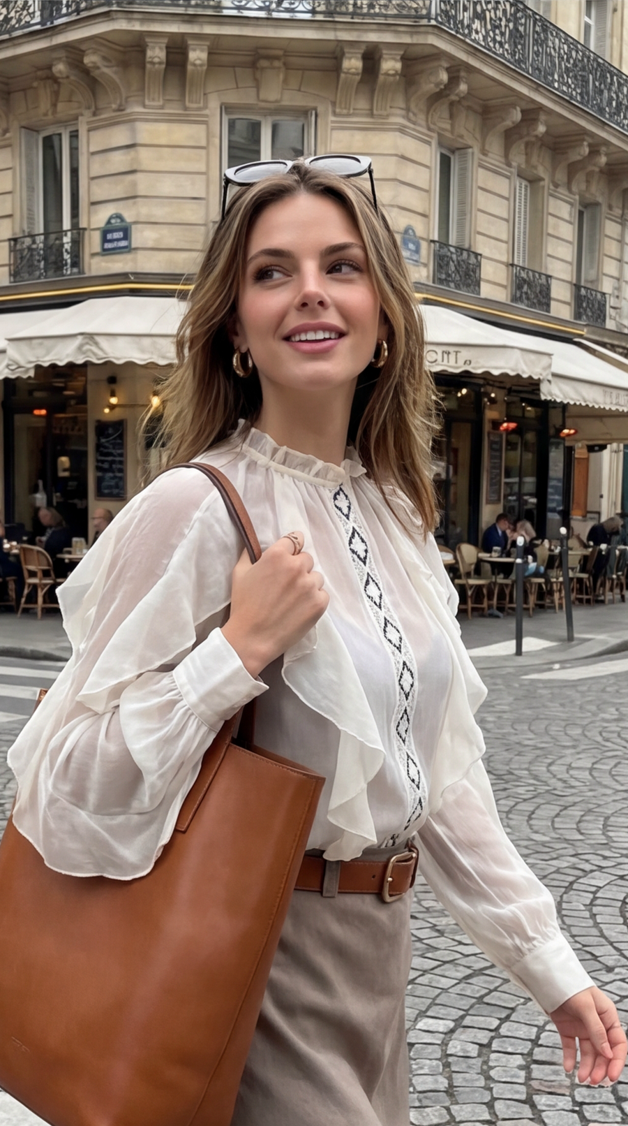 Blusa moderna color crudo con volantes