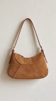 Sac Opéra - Sac Flora Camel en Suédine avec Fermeture Éclair Dorée