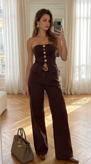 Conjunto de bustier de terciopelo marrón