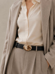 Ceinture en Cuir à boucle Ovale Dorée