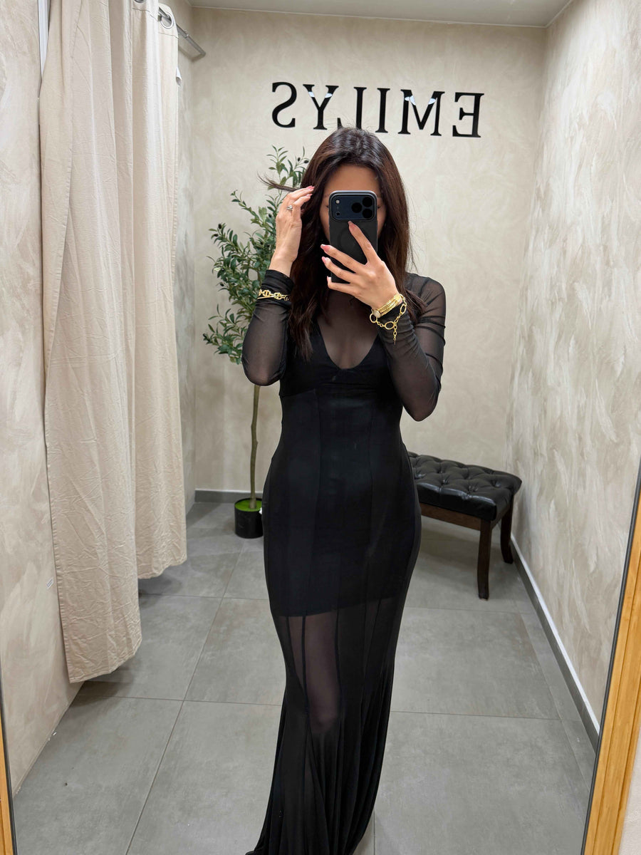 Robe noire en tulle extensible