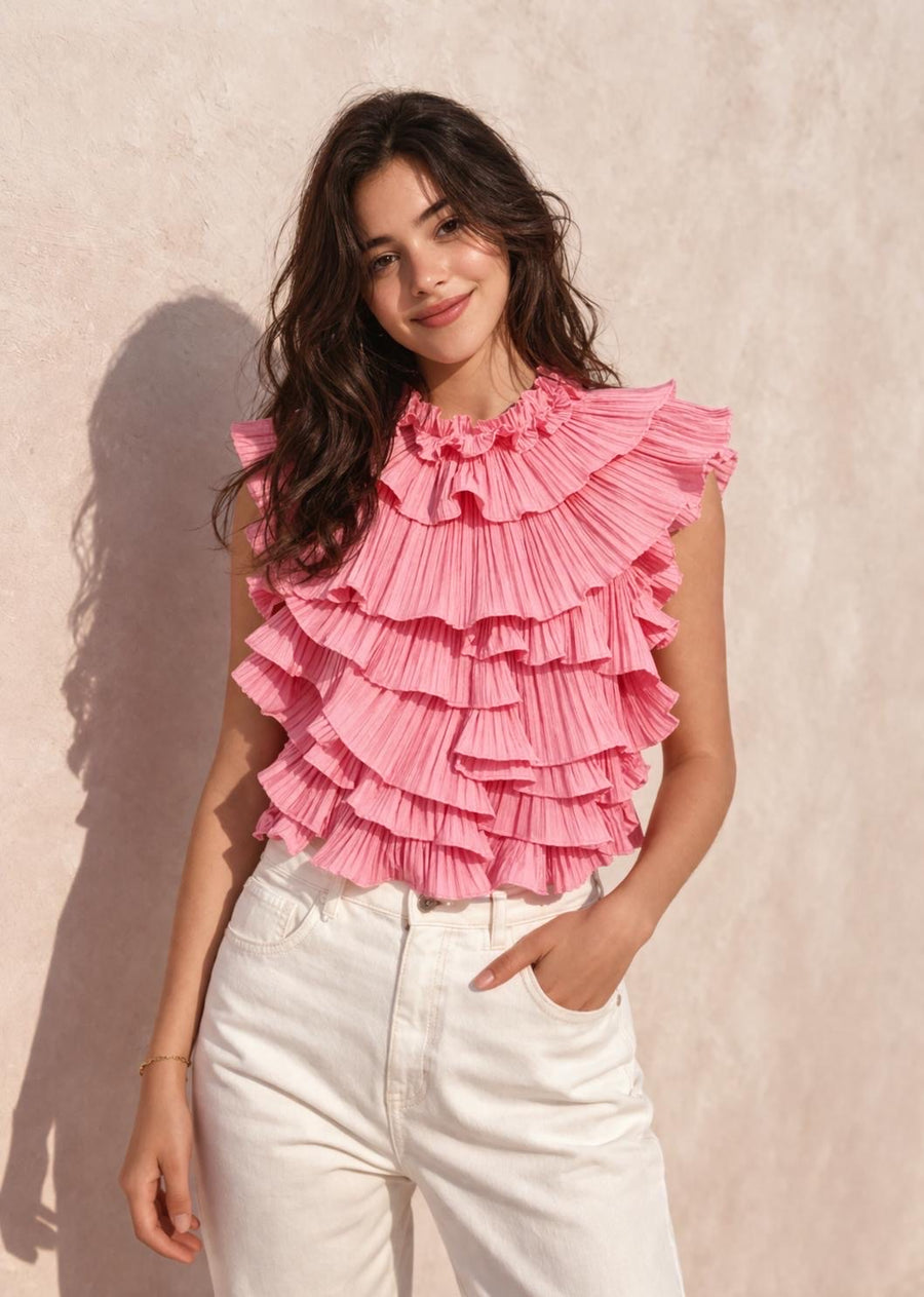 Croc Top à Froufrou Dos Nu - Style Élégant pour Été Chic