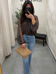 Blouse à petit pois marron
