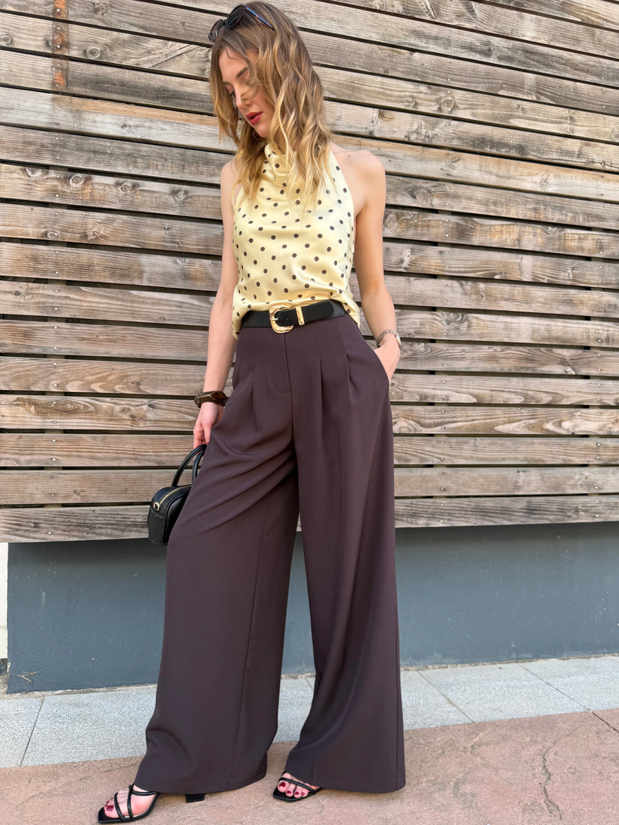 Pantalon large marron