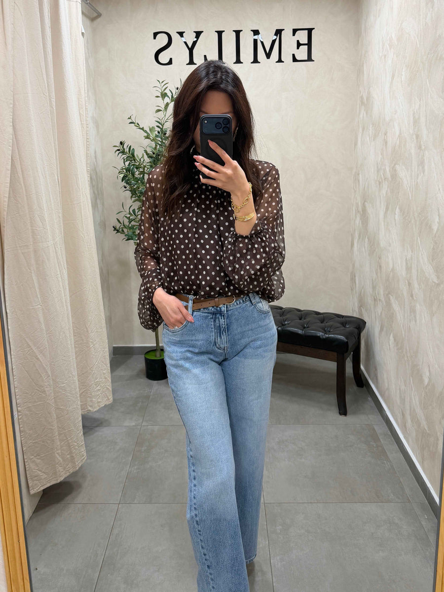 Blouse à petit pois marron