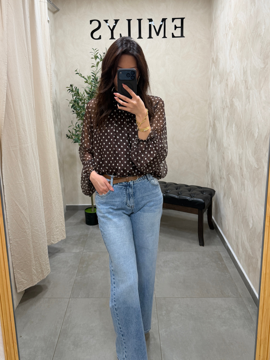 Blouse à petit pois marron