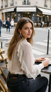 Blusa moderna color crudo con volantes