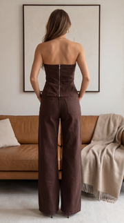 Conjunto de bustier de terciopelo marrón