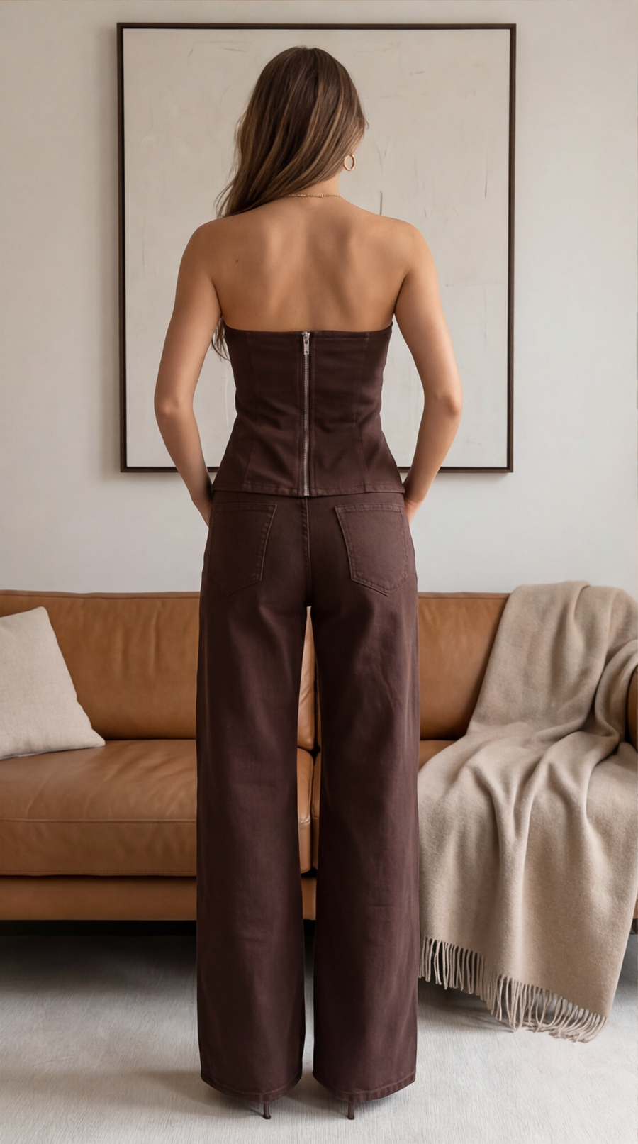 Conjunto de bustier de terciopelo marrón