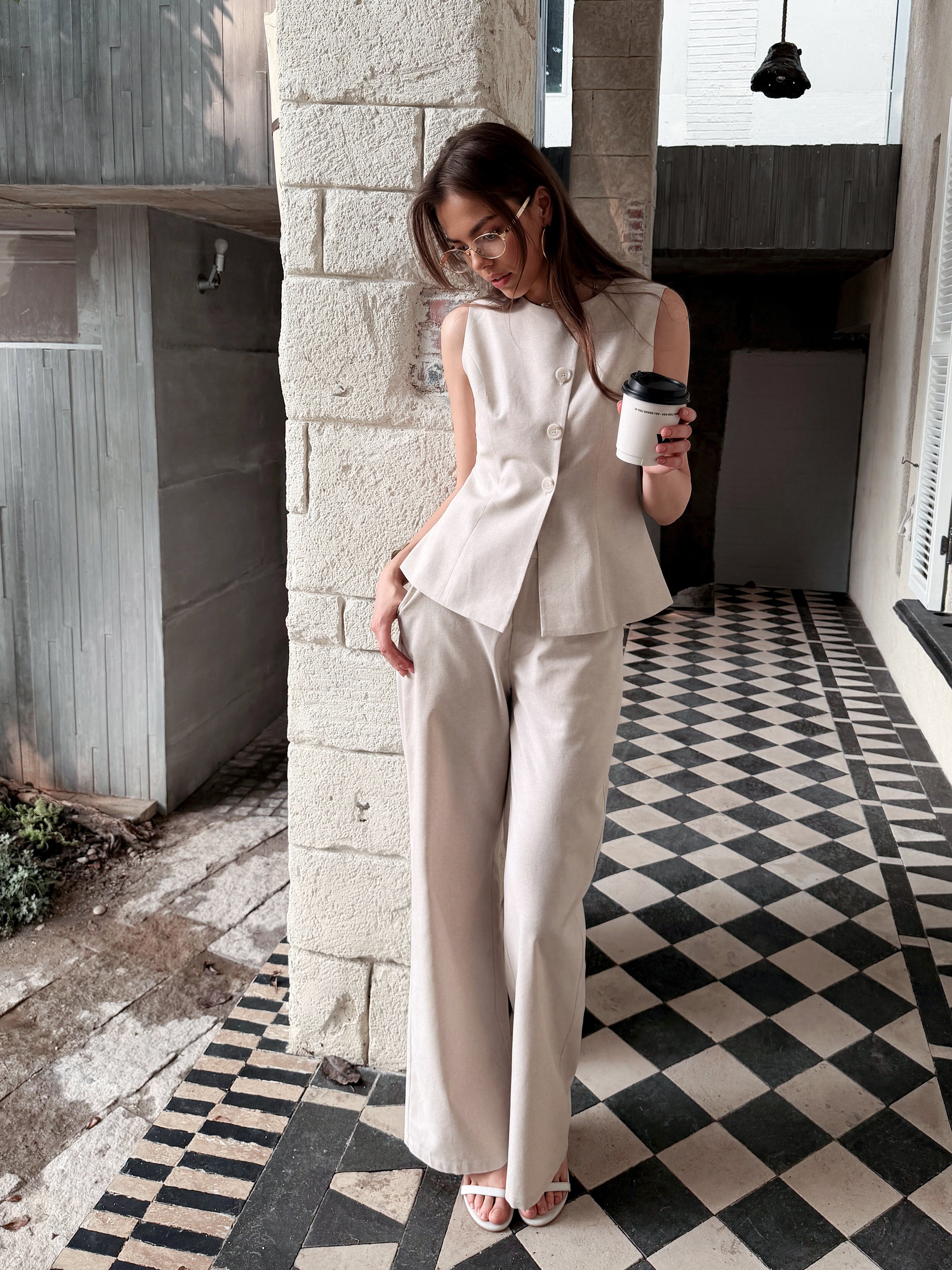 Pantalon large en lin