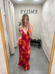Robe longue fushia dos nu