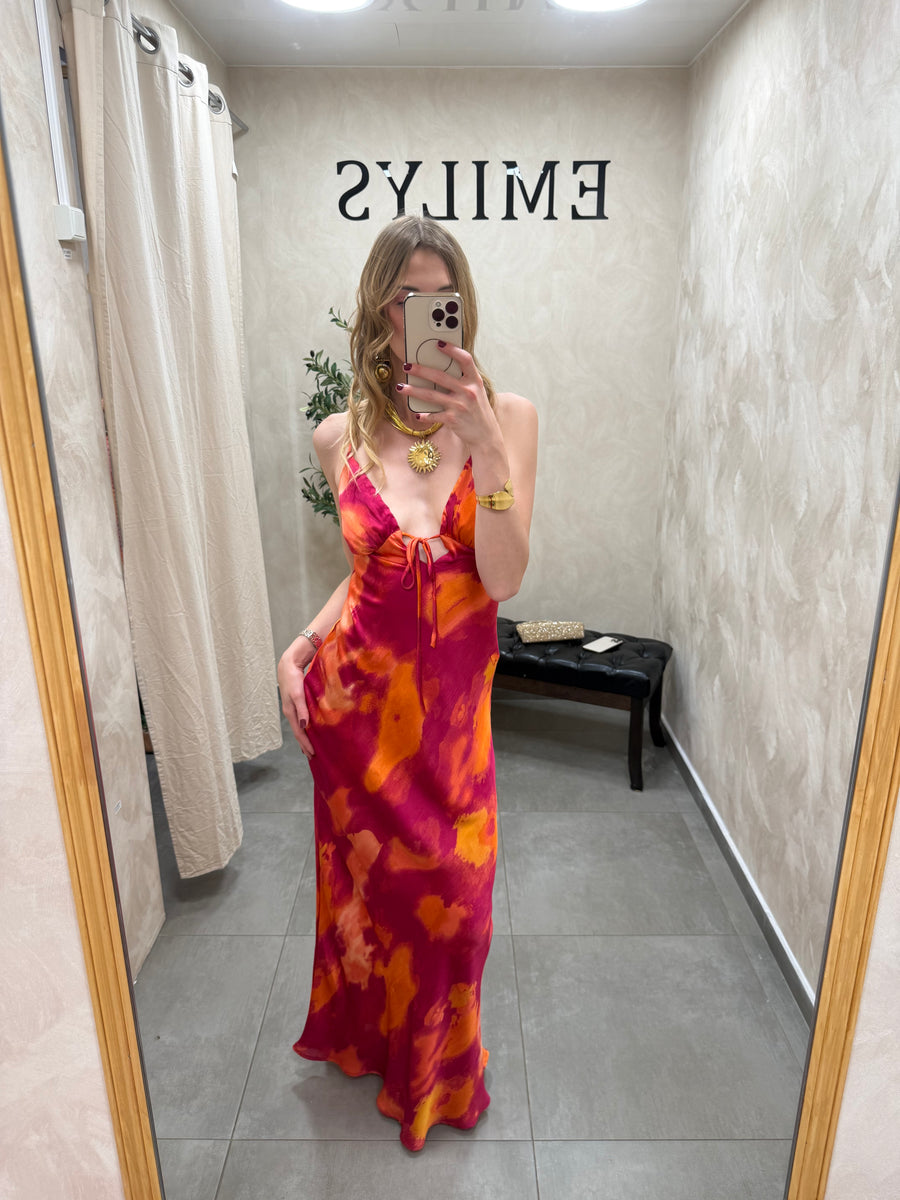 Robe longue fushia dos nu