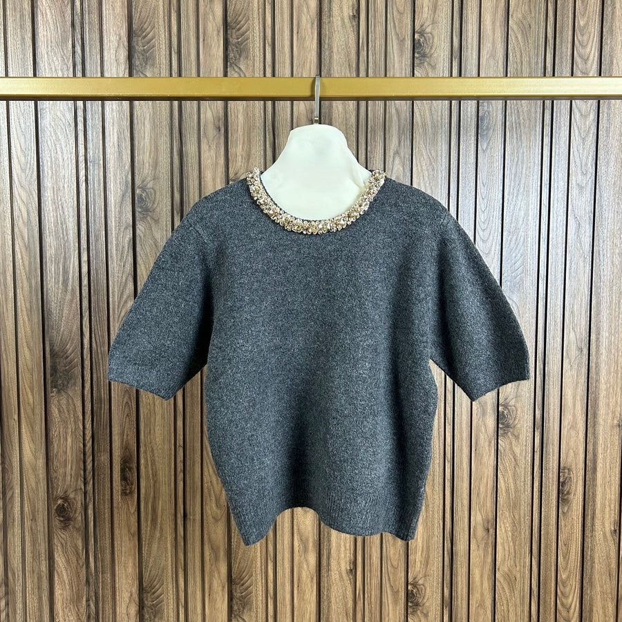 Pull Manche Courte Col Dorée