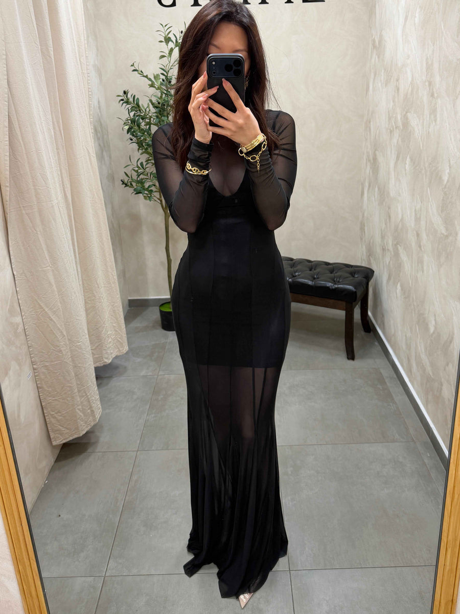 Robe noire en tulle extensible