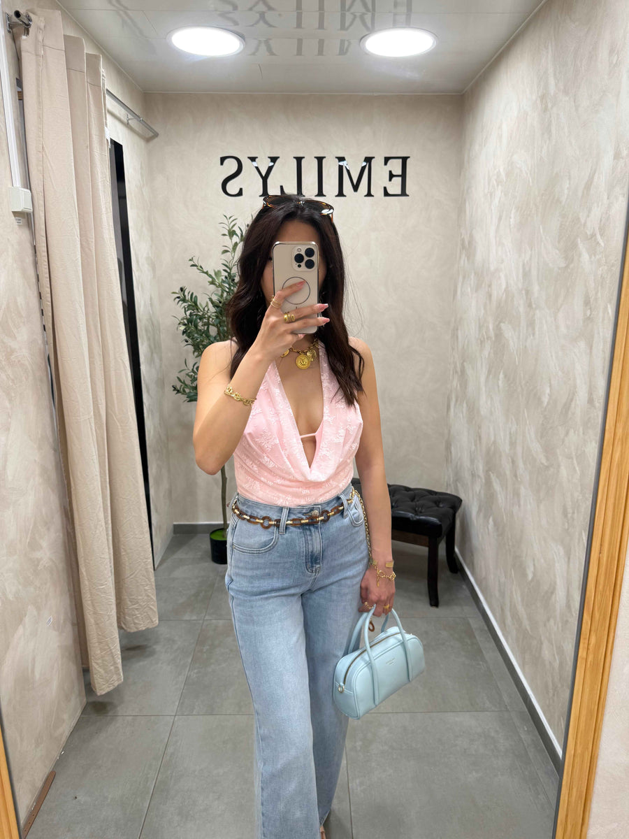 Body en dentelle rose