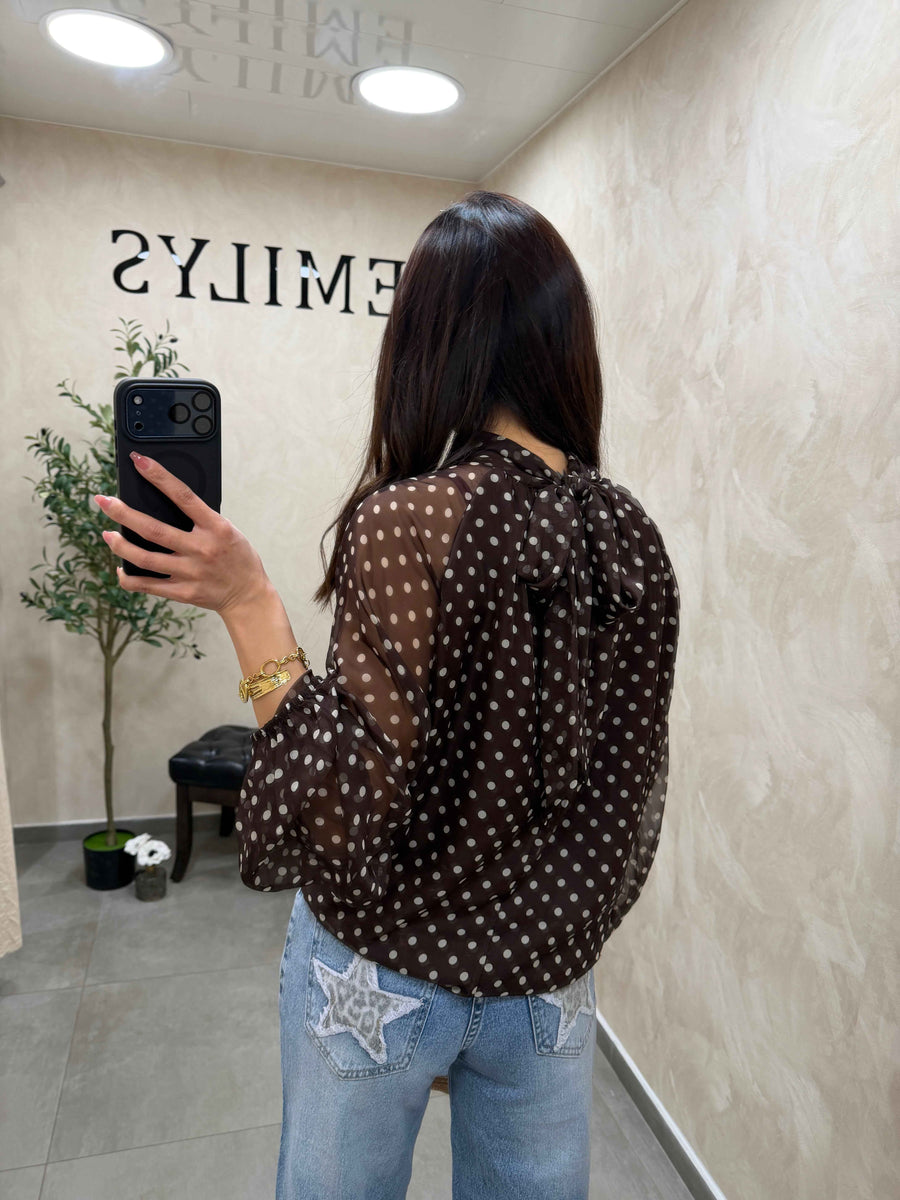 Blouse à petit pois marron