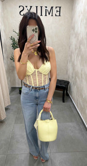Body en dentelle jaune