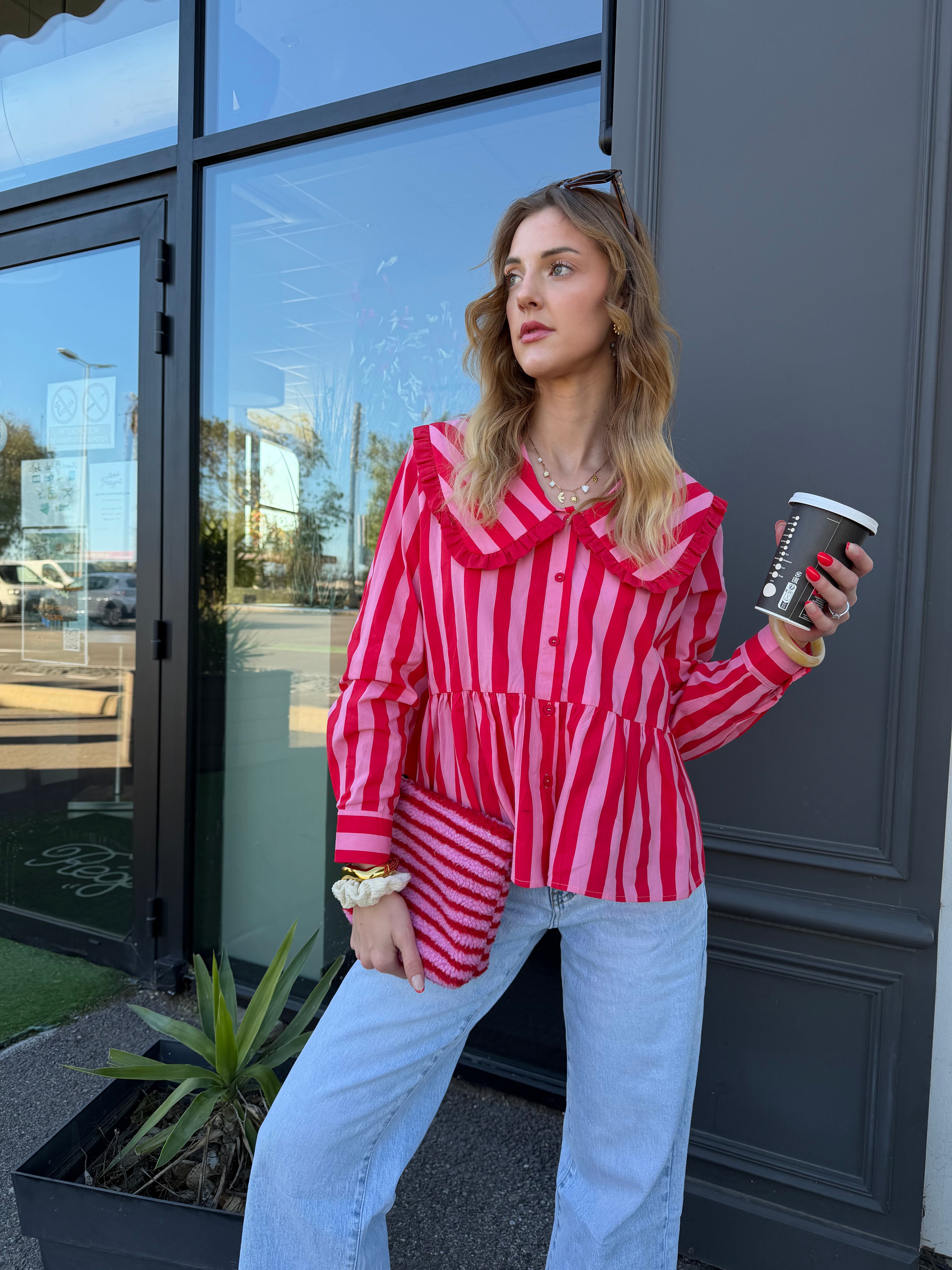 Blouse rayé rose