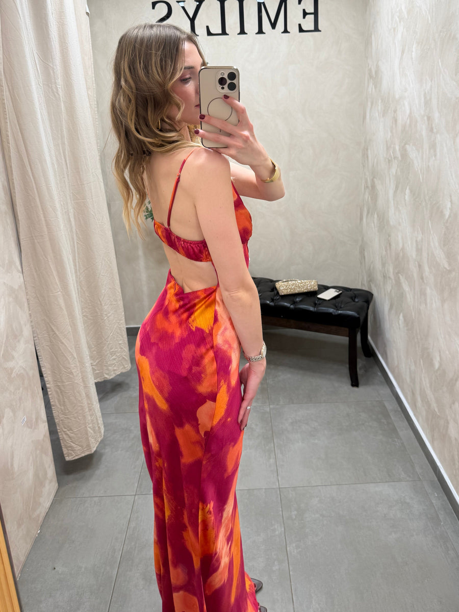 Robe longue fushia dos nu