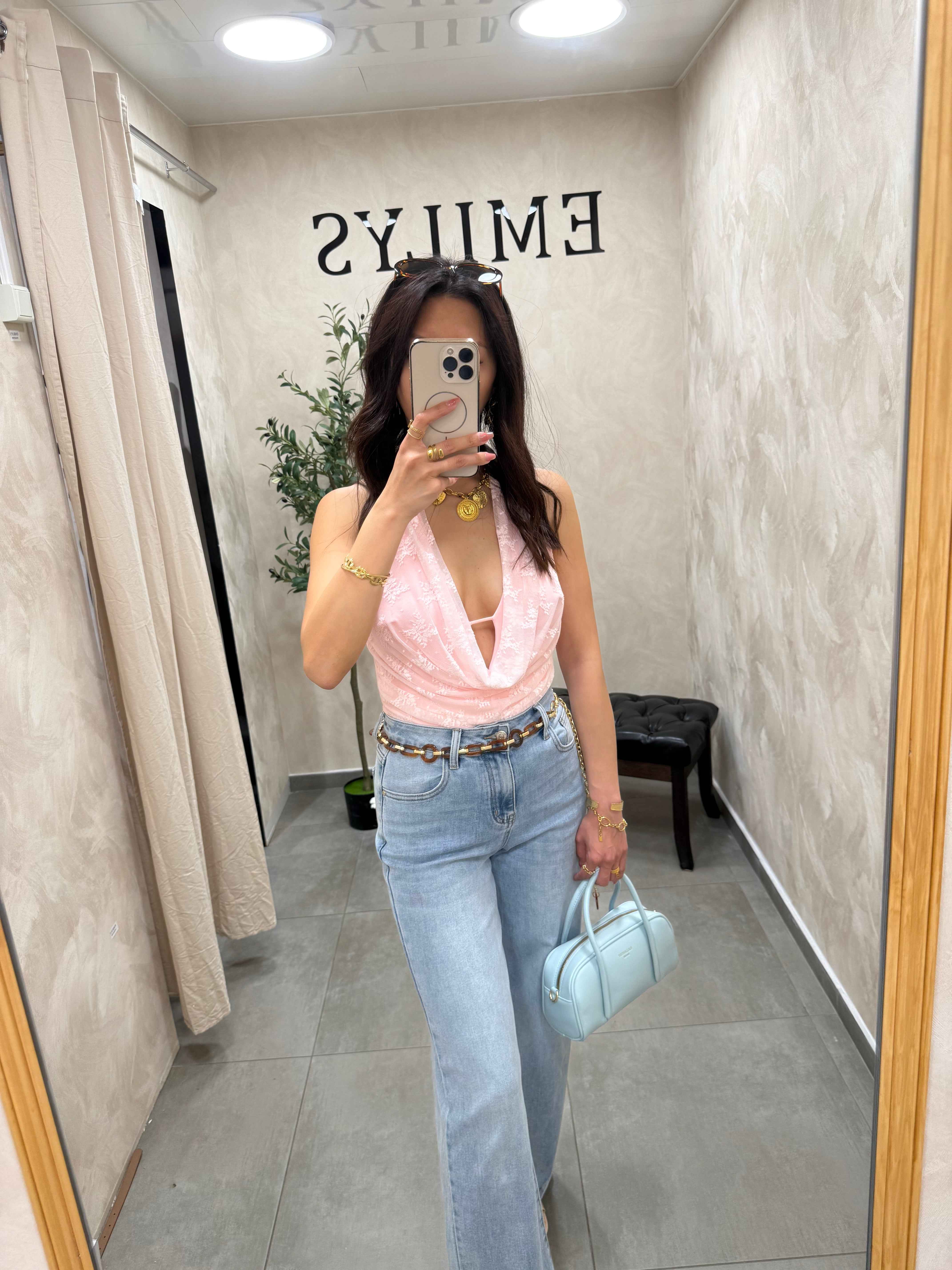 Body en dentelle rose