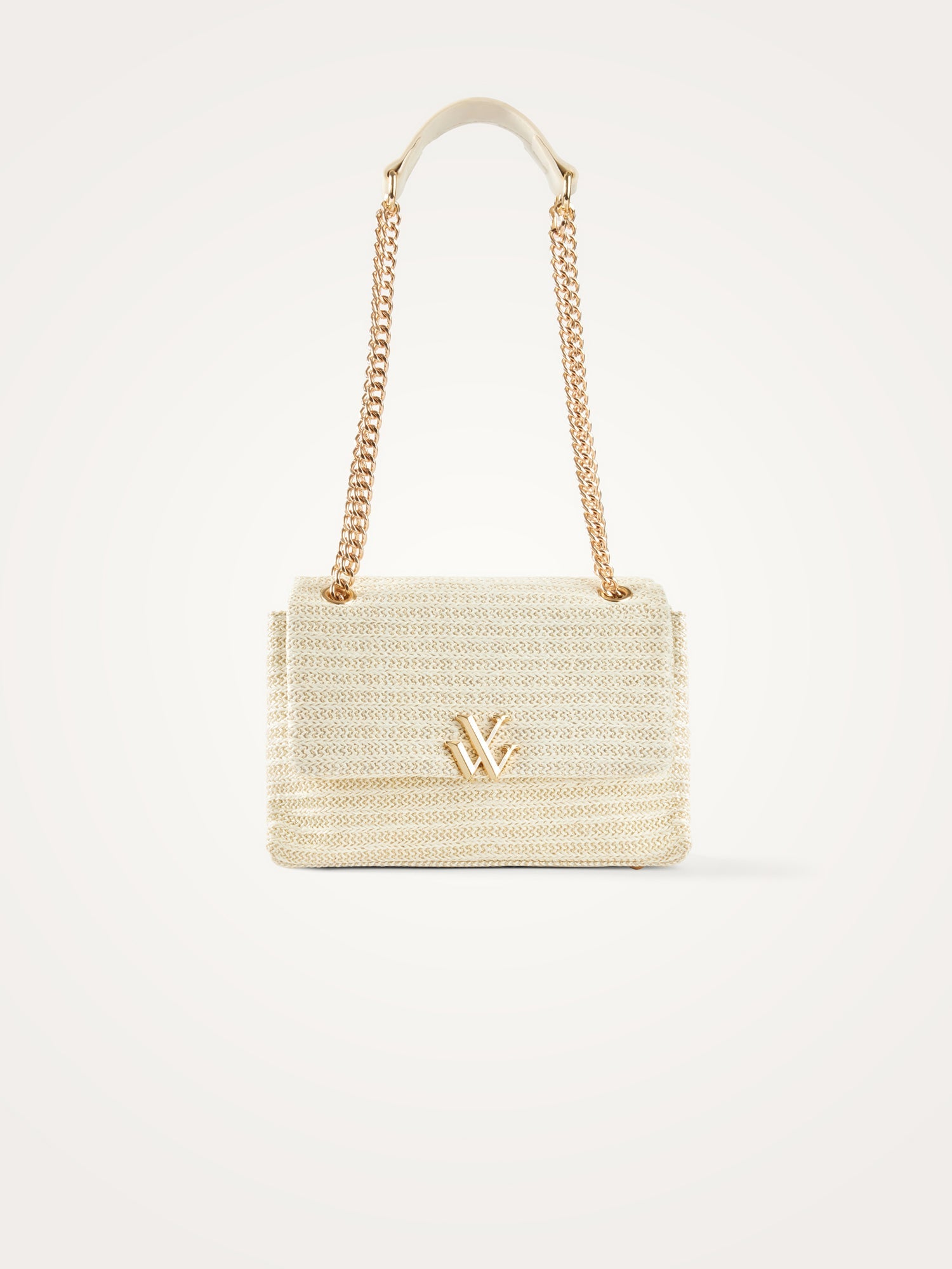 Sac à main Vanessa Wu femme ivoire effet tressé à fine chaine dorée