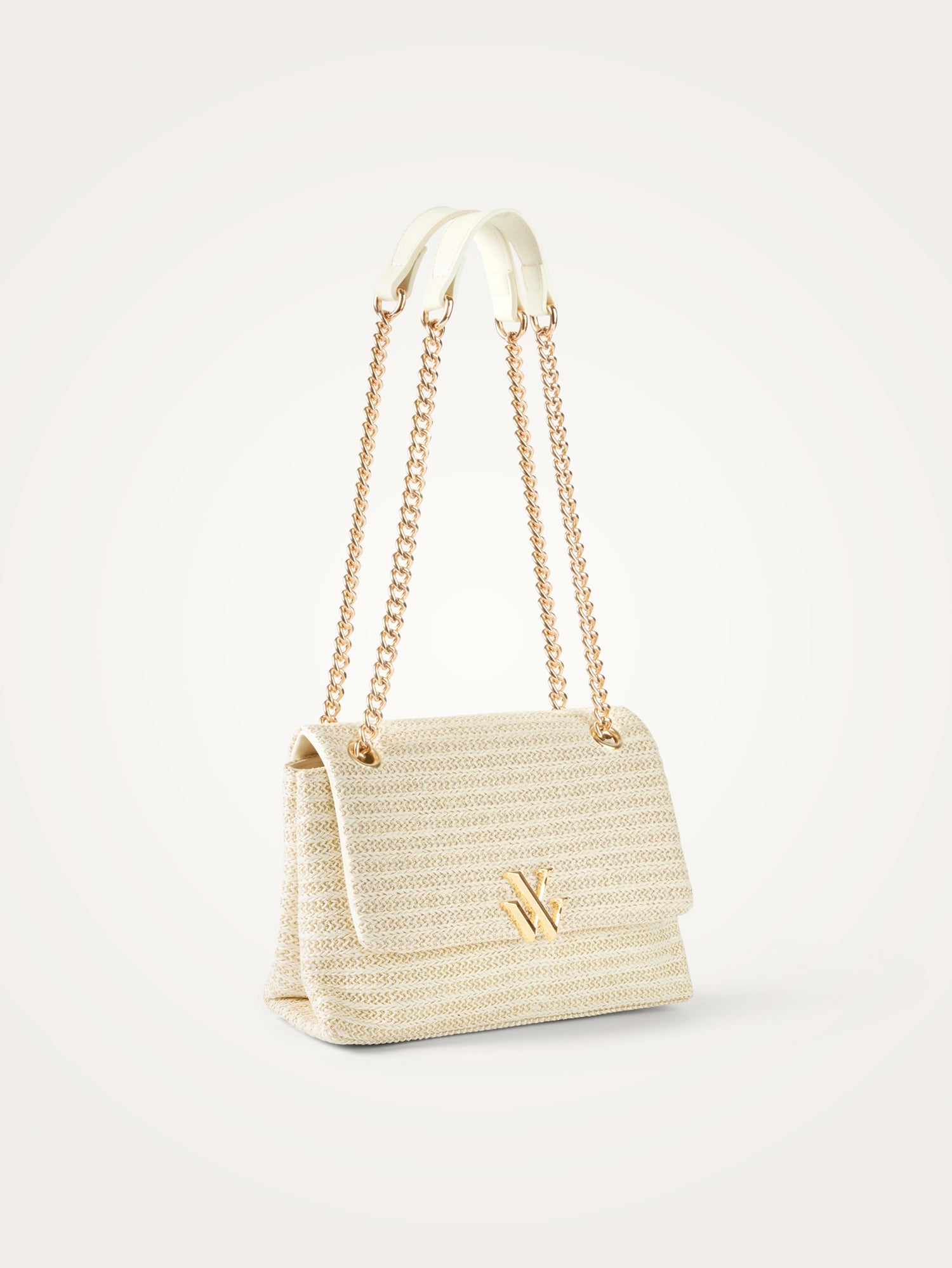 Sac à main Vanessa Wu femme ivoire effet tressé à fine chaine dorée