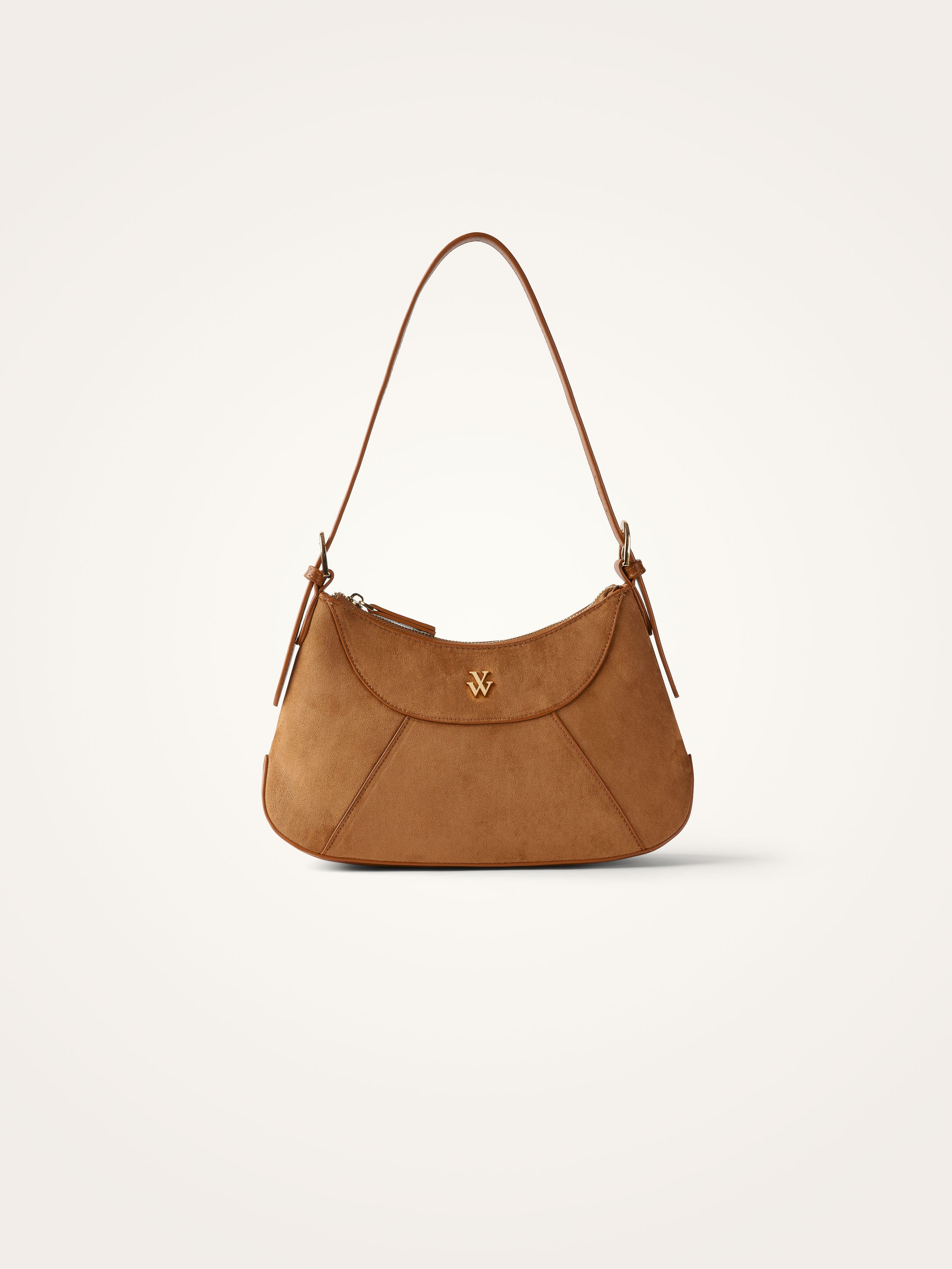 Sac baguette en suédine camel femme Vanessa Wu avec anse
