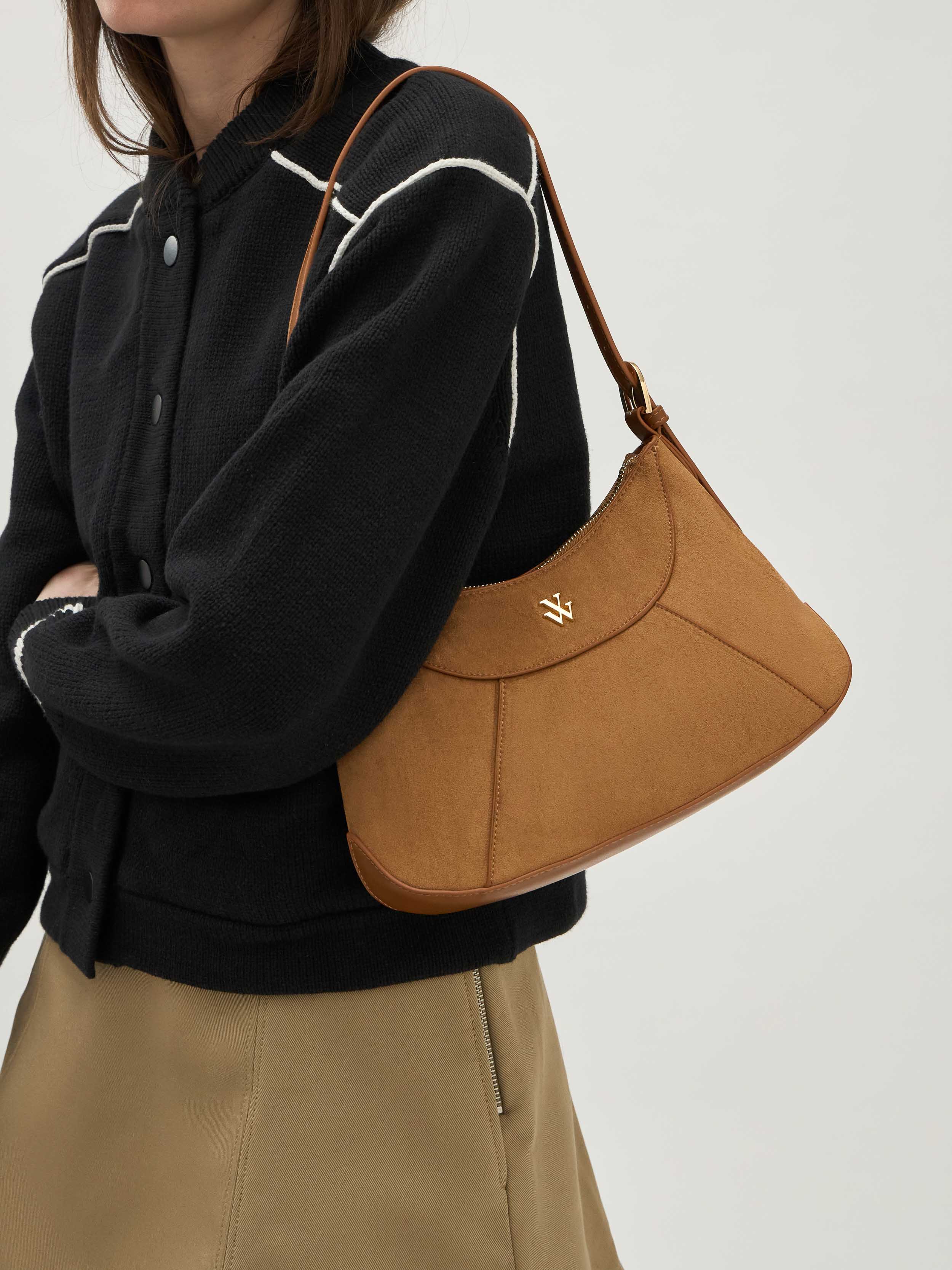 Sac baguette en suédine camel femme Vanessa Wu avec anse