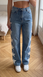 Jean Large À Motifs Étoiles - Bleu - Pantalon Skinny