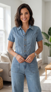 Combinaison en jean manche courte - Style tendance pour l'été