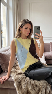 Pull sans manche motif losange